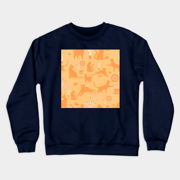 Kitties and Flowers Pumpkin Crewneck Sweatshirt by sandpaperdaisy